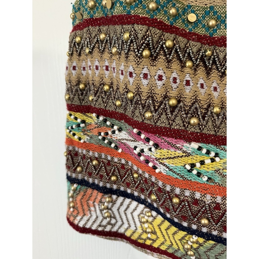 Glamorous Beaded Boho Mini Skirt Small Cotton Blend India Woven Lined Colorful - Picture 4 of 6